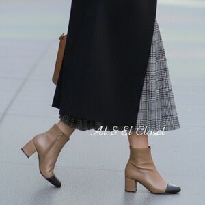 Liz Claiborne Kendale Two-Tone Ankle Boots Tan & Black Cap Toe Sz 6M Vegan NWT